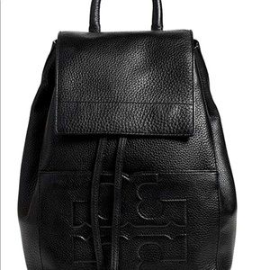 Tory Burch Bombe T Logo Flap Leather Backpack Blk